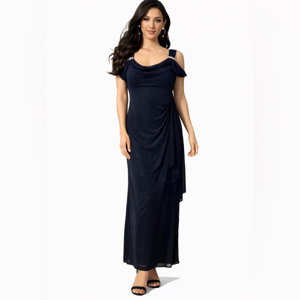 R & M Richards Dress 8P Wedding Cruise Party Event Sparkle Navy Blue NWT New